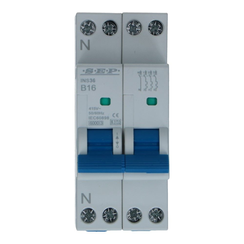 Installatieautomaat 3 polig + nul 40A karakteristiek B 6kA INS-36