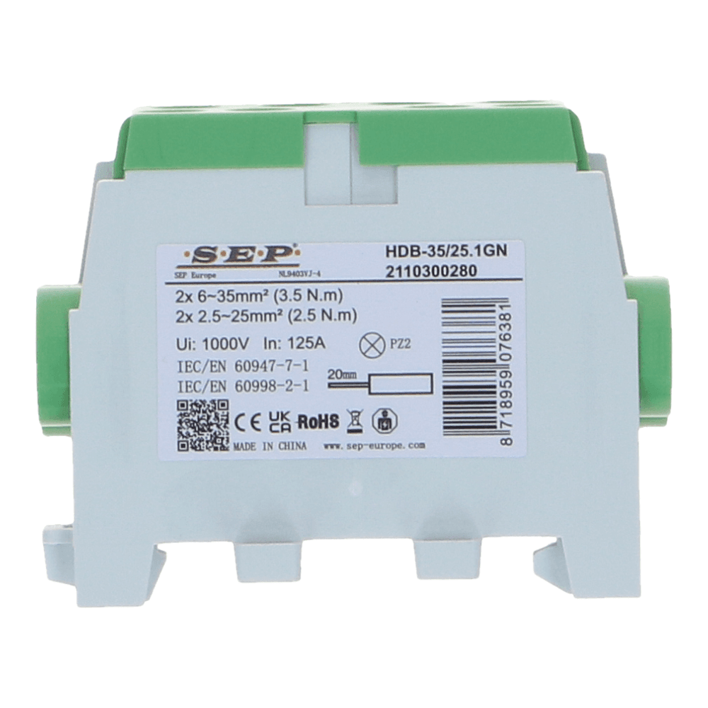 HLAK Hoofdkabel aftakklem 1x35mm²/1x25mm² groen
