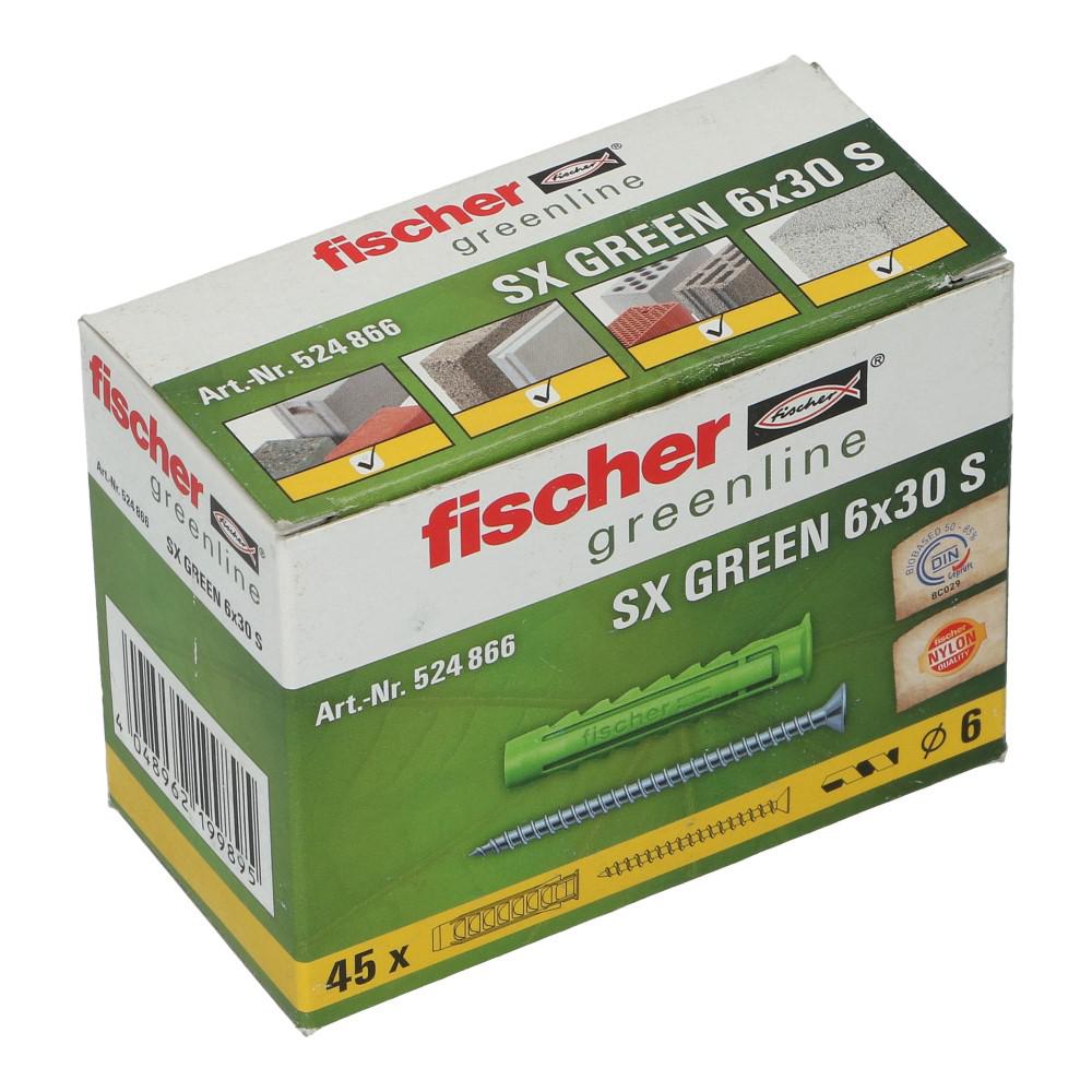 Nylon plug SX Green met rand 6x30mm met schroef 4.5x60mm PZ2 - 45 stuks