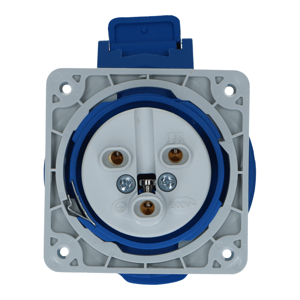 CEE female 3 polig 6H 32A IP54 inbouw wcd 220-240VAC recht