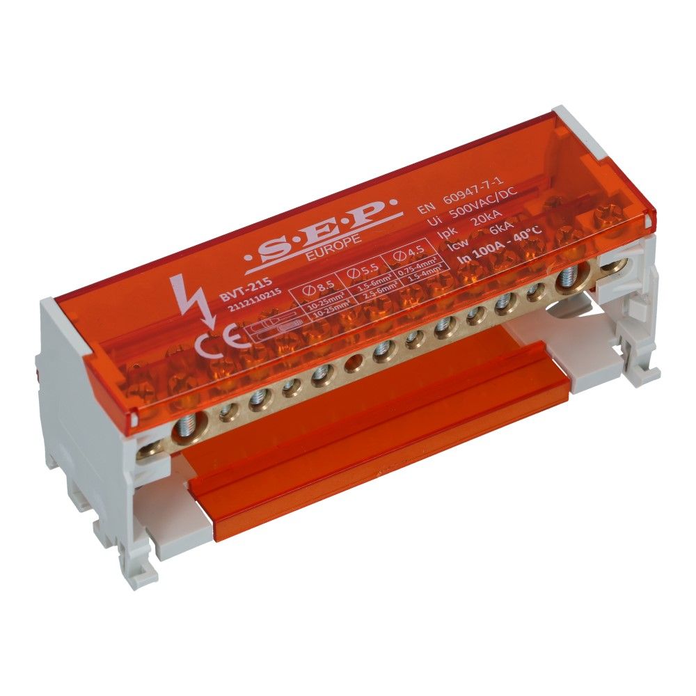 Verdeelblok BVT 100A 2 rijen 15 aansluitingen 500V AC/DC