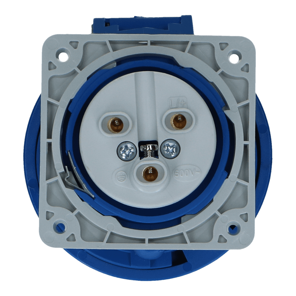 CEE female 3 polig 6H 32A IP67 inbouw wcd 220-240VAC recht