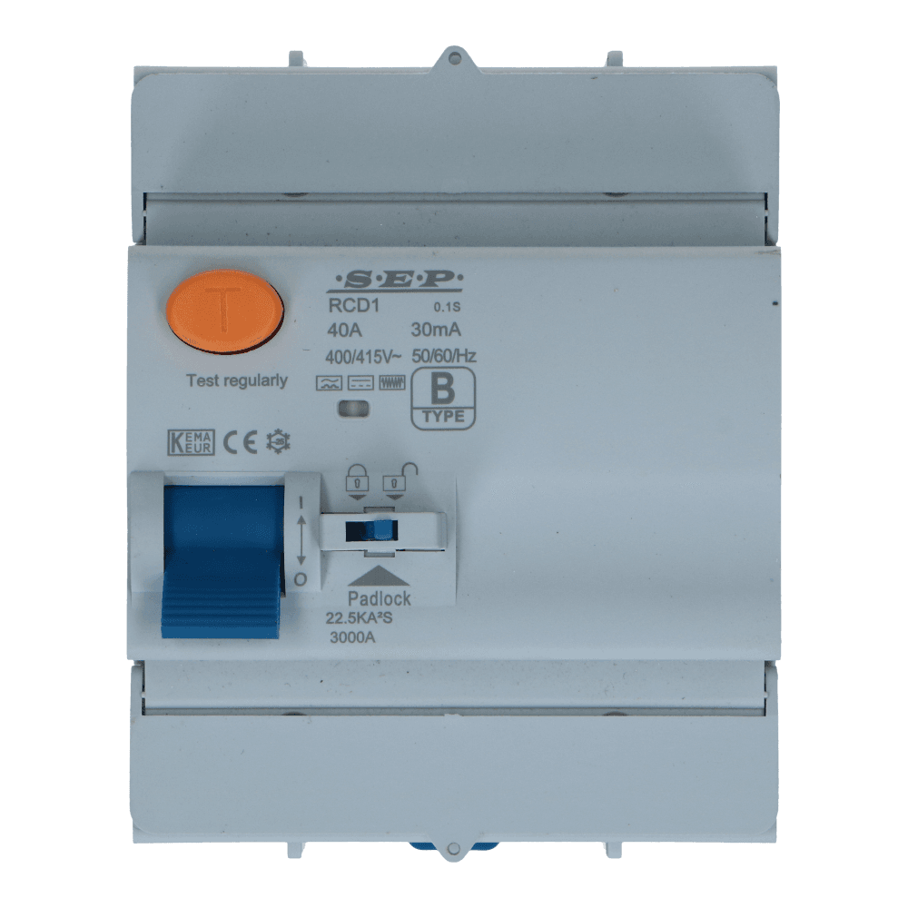 Aardlekschakelaar 40A 4 polig 30mA Type B 10kA RCD1