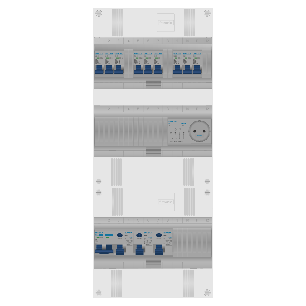 Groepenkast 1 fase 9 groepen + beltrafo + wcd