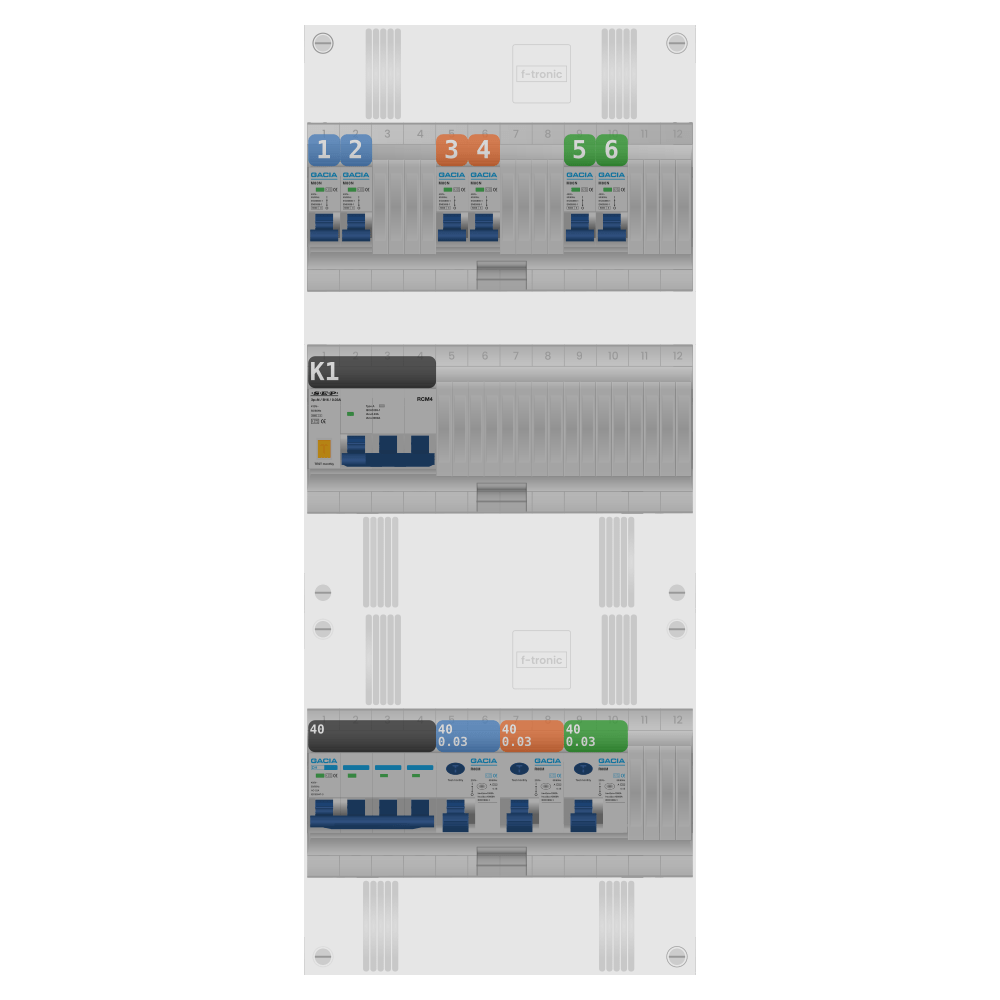Groepenkast 3 fase 6 groepen + kracht