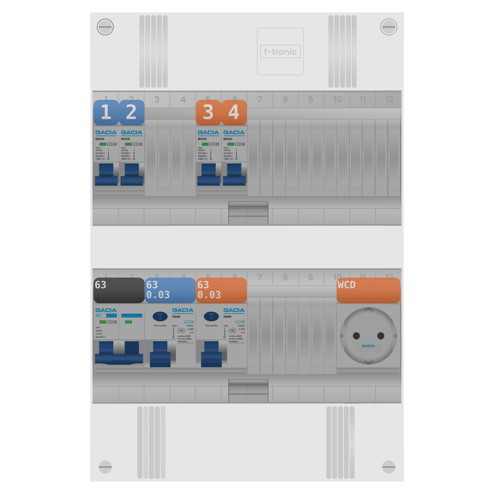 Groepenkast PV-ready 63A 1 fase 4 groepen + wcd