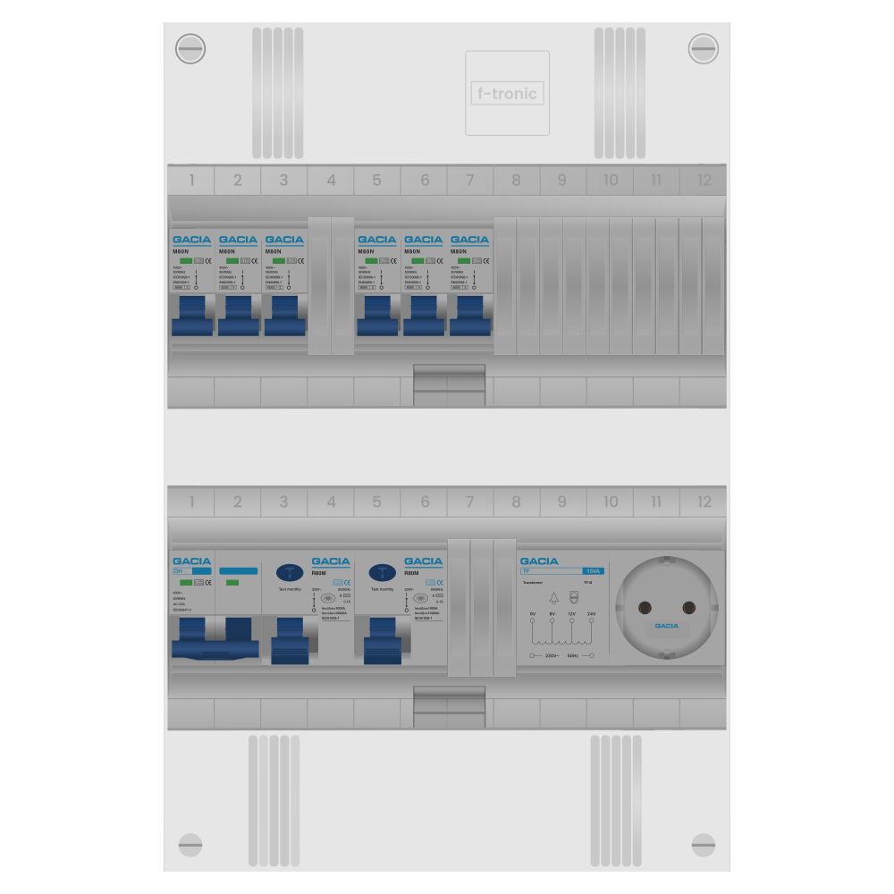 Groepenkast PV-ready 63A 1 fase 6 groepen + beltrafo + wcd