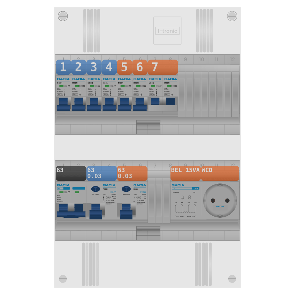 Groepenkast PV-ready 63A 1 fase 6 groepen + beltrafo + wcd + kookgroep