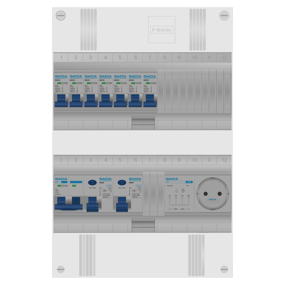 Groepenkast PV-ready 63A 1 fase 7 groepen + beltrafo + wcd