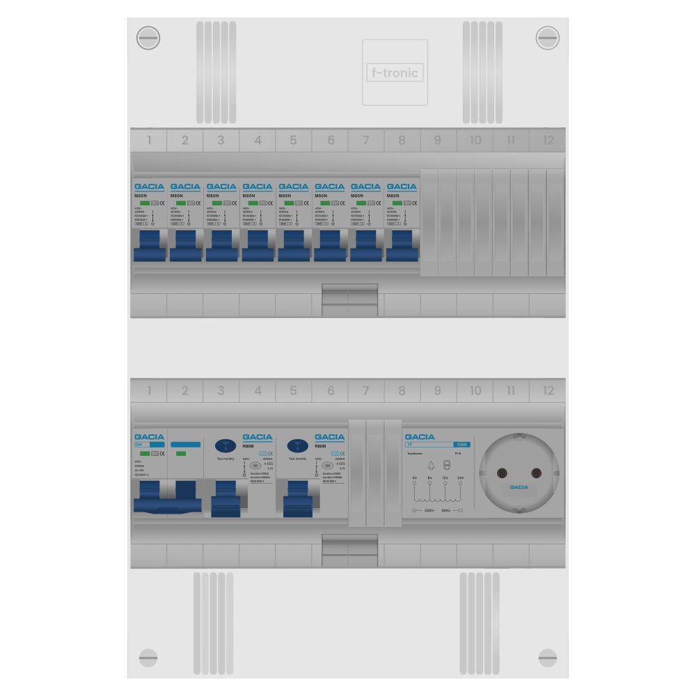 Groepenkast PV-ready 63A 1 fase 8 groepen + beltrafo + wcd