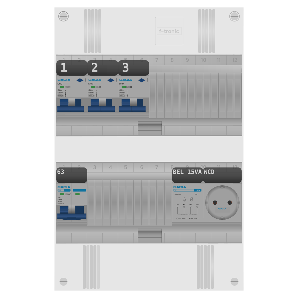 Groepenkast PV-ready 63A 1 fase 3 alamat + beltrafo + wcd
