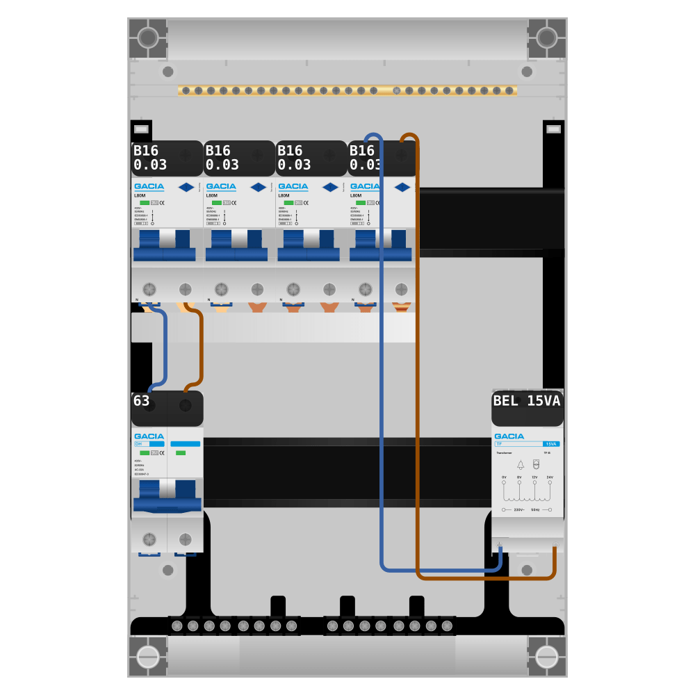 Groepenkast PV-ready 63A 1 fase 4 alamat + beltrafo