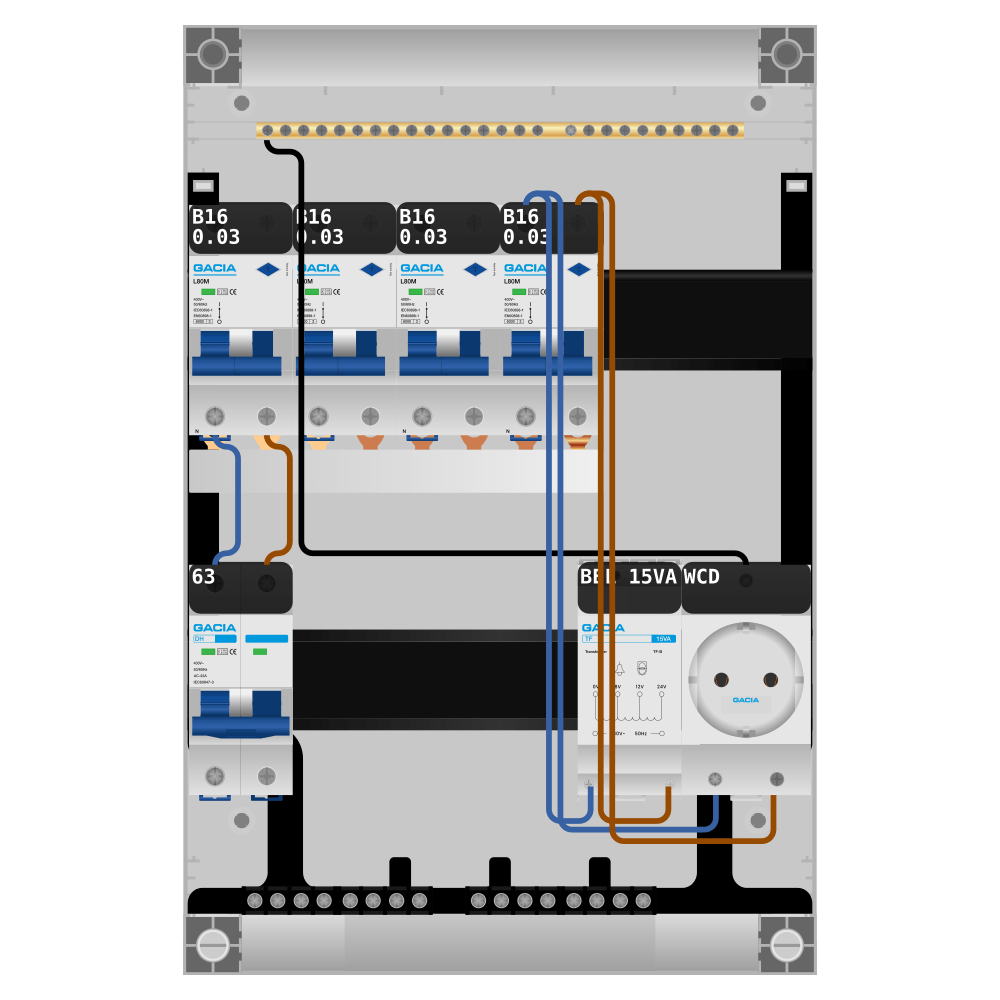 Groepenkast PV-ready 63A 1 fase 4 alamat + beltrafo + wcd