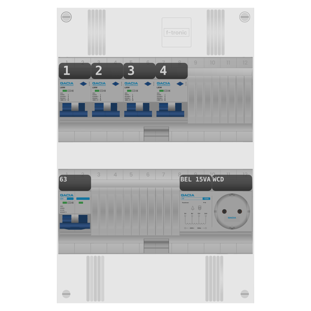 Groepenkast PV-ready 63A 1 fase 4 alamat + beltrafo + wcd