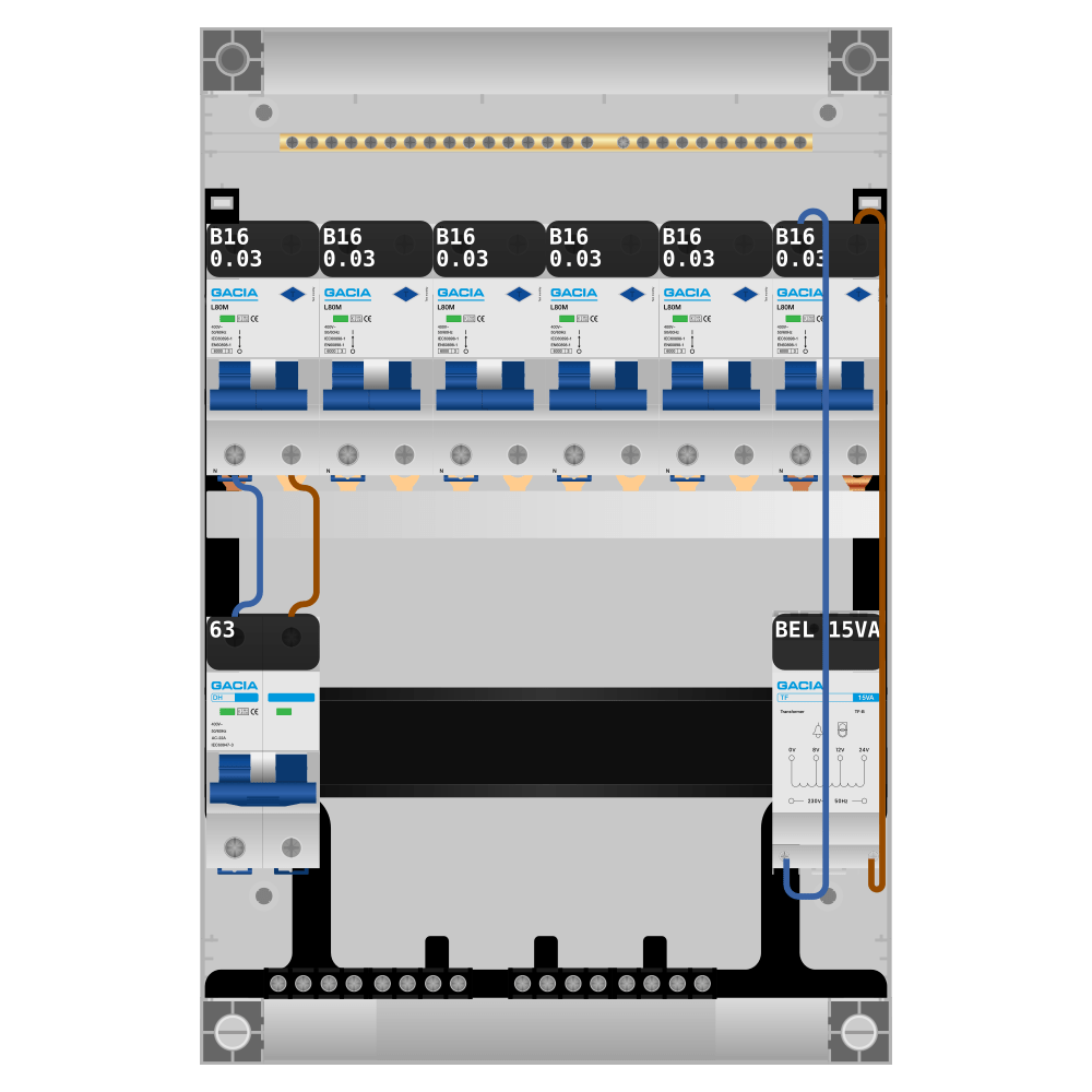 Groepenkast PV-ready 63A 1 fase 6 alamat + beltrafo