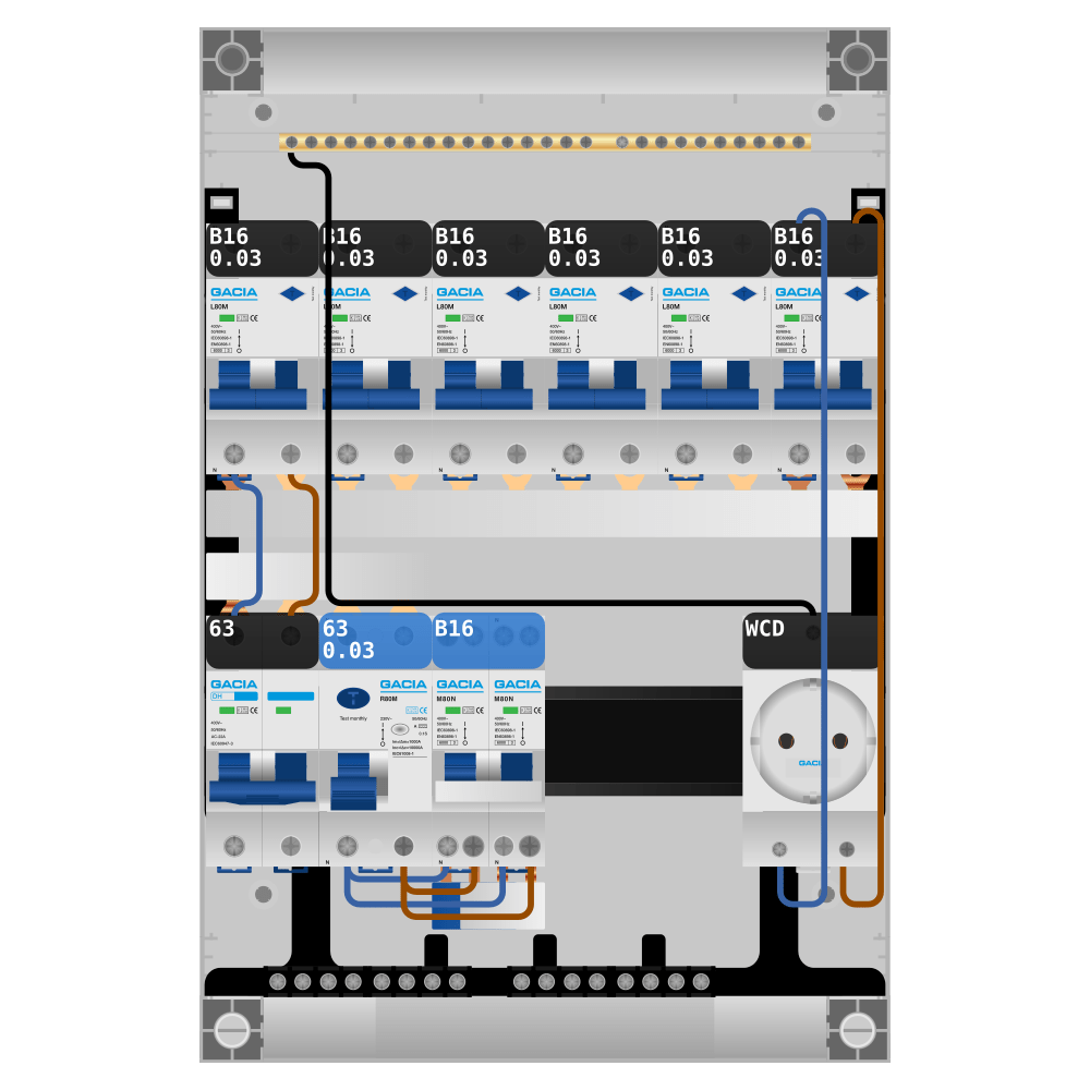 Groepenkast PV-ready 63A 1 fase 6 alamat + wcd + kookgroep