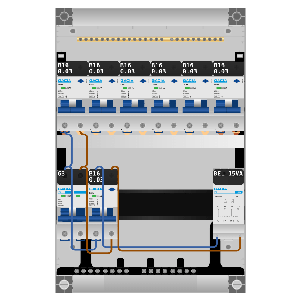 Groepenkast PV-ready 63A 1 fase 7 alamat + beltrafo
