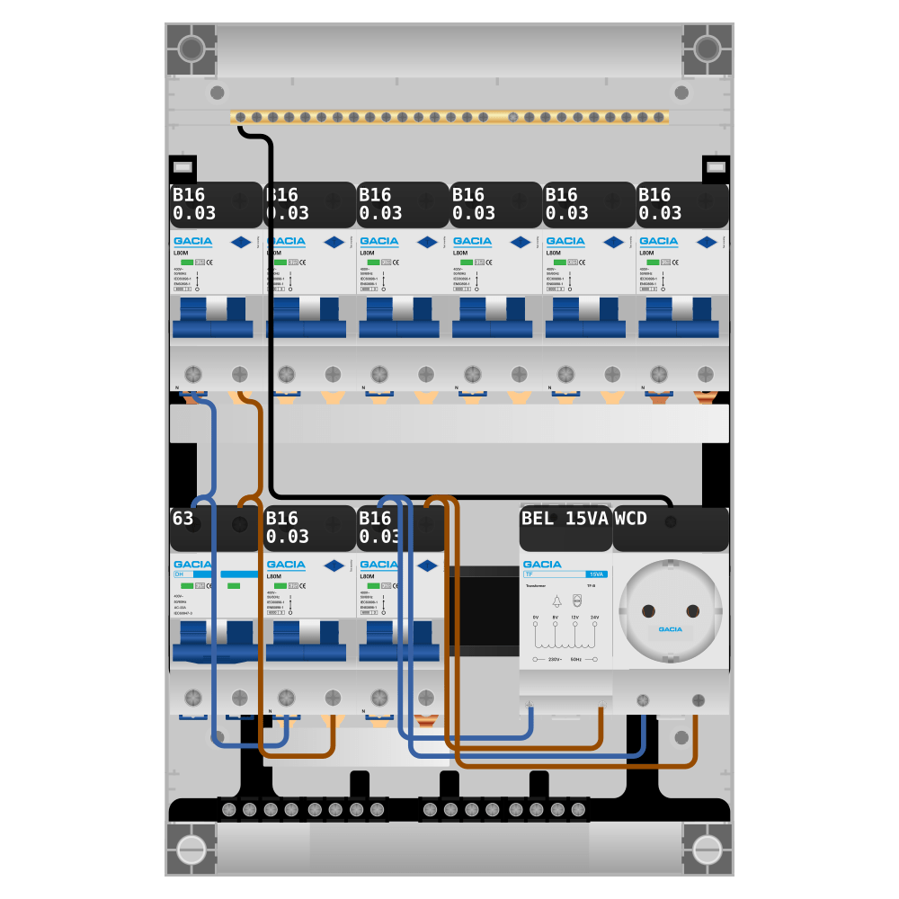 Groepenkast PV-ready 63A 1 fase 8 alamat + beltrafo + wcd