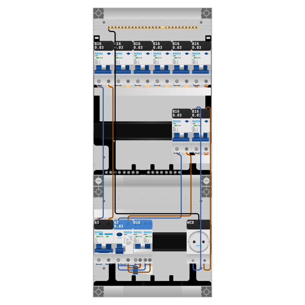 Groepenkast PV-ready 63A 1 fase 8 alamat + wcd + kookgroep
