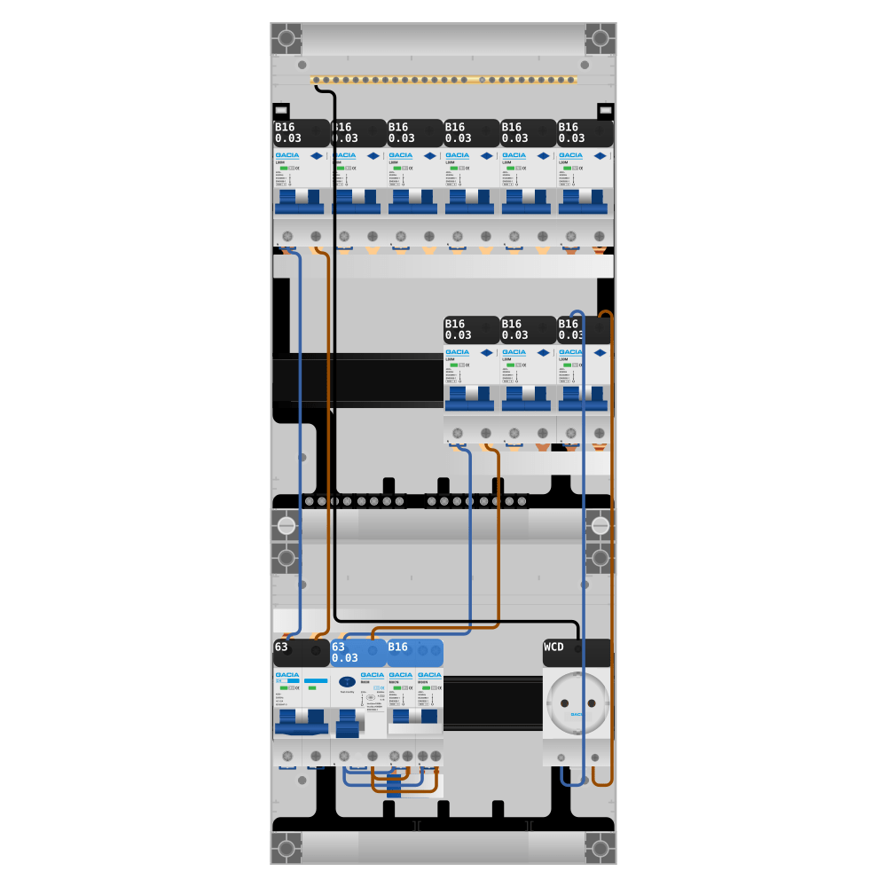 Groepenkast PV-ready 63A 1 fase 9 alamat + wcd + kookgroep