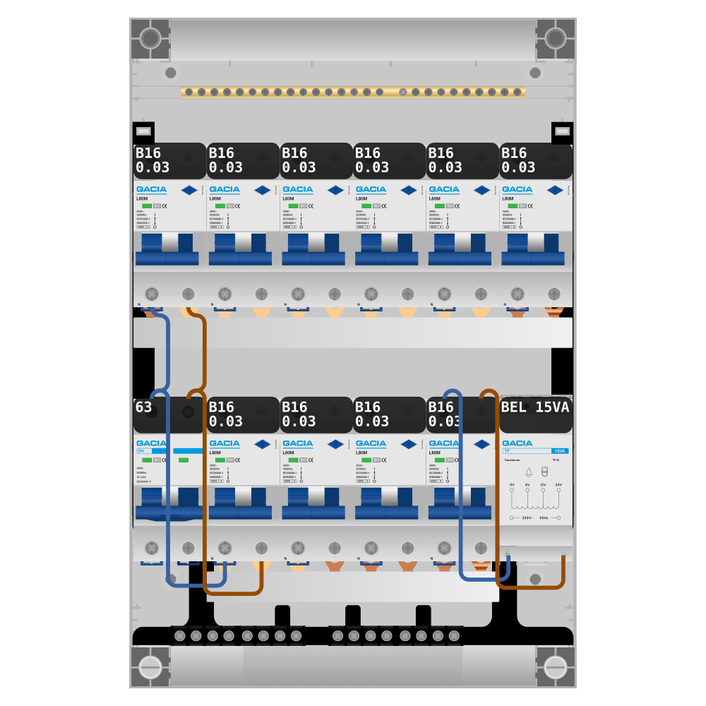 Groepenkast PV-ready 63A 1 fase 10 alamat + beltrafo