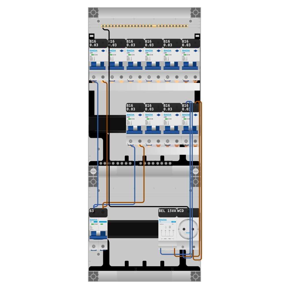 Groepenkast PV-ready 63A 1 fase 10 alamat + beltrafo + wcd