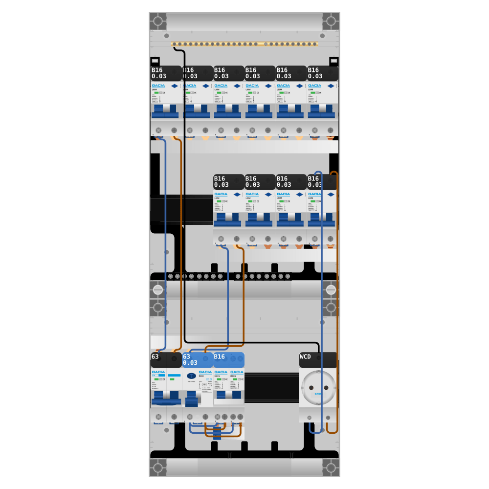Groepenkast PV-ready 63A 1 fase 10 alamat + wcd + kookgroep
