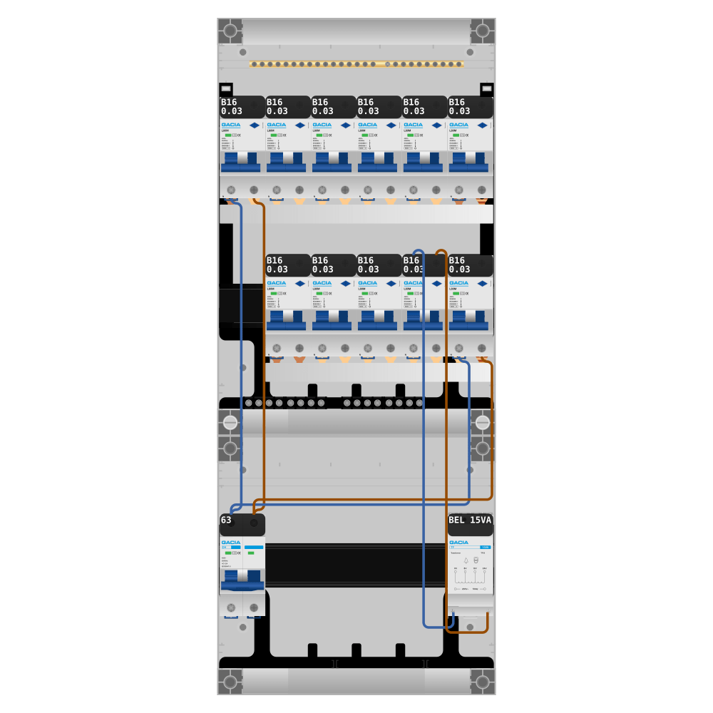 Groepenkast PV-ready 63A 1 fase 11 alamat + beltrafo