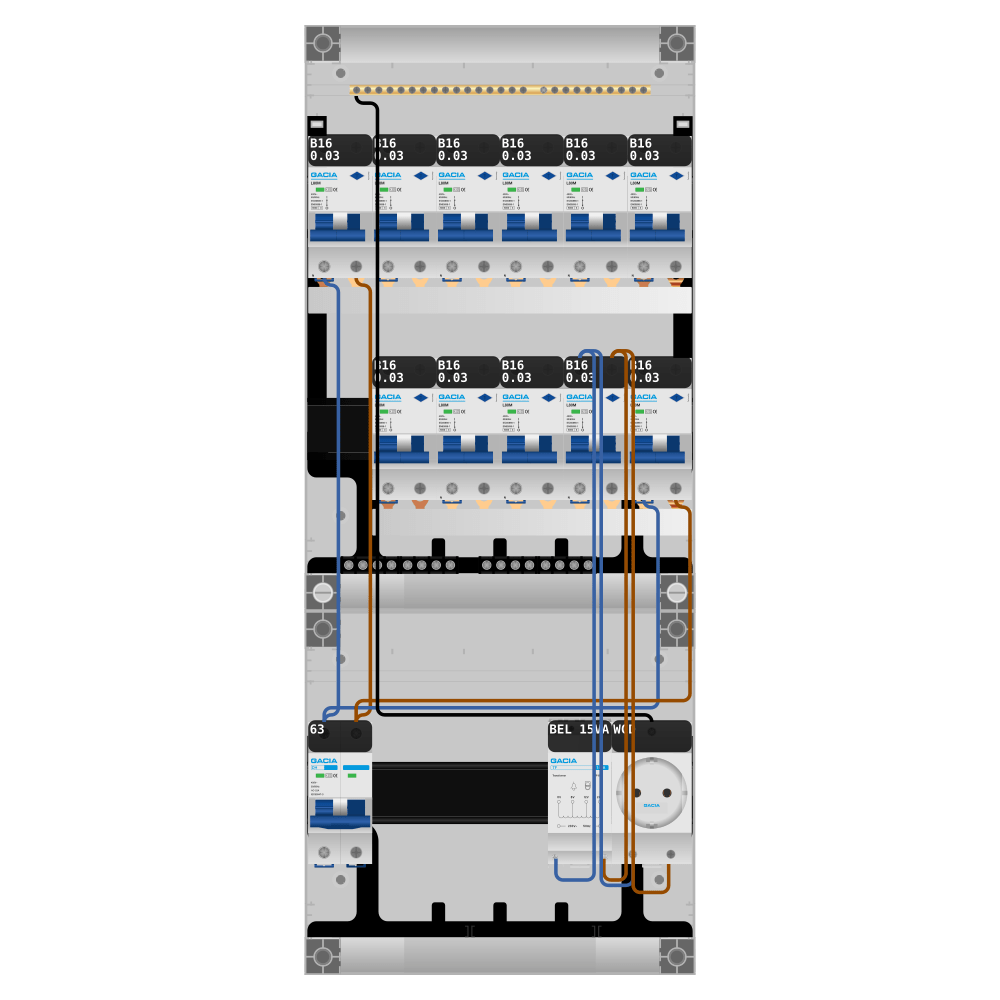 Groepenkast PV-ready 63A 1 fase 11 alamat + beltrafo + wcd