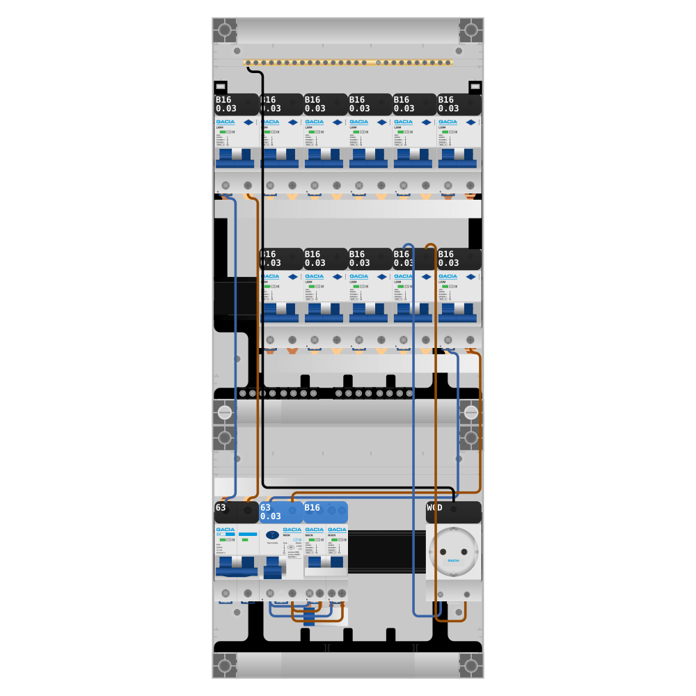 Groepenkast PV-ready 63A 1 fase 11 alamat + wcd + kookgroep