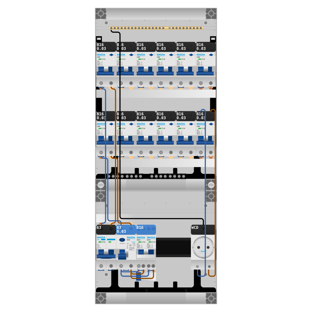 Groepenkast PV-ready 63A 1 fase 12 alamat + wcd + kookgroep
