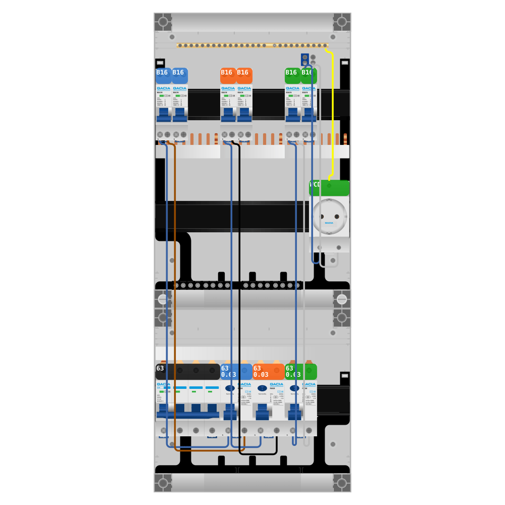 Groepenkast PV-ready 63A 3 fase 6 groepen + wcd