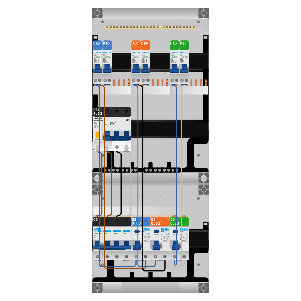 Groepenkast PV-ready 63A 3 fase 6 groepen + kracht