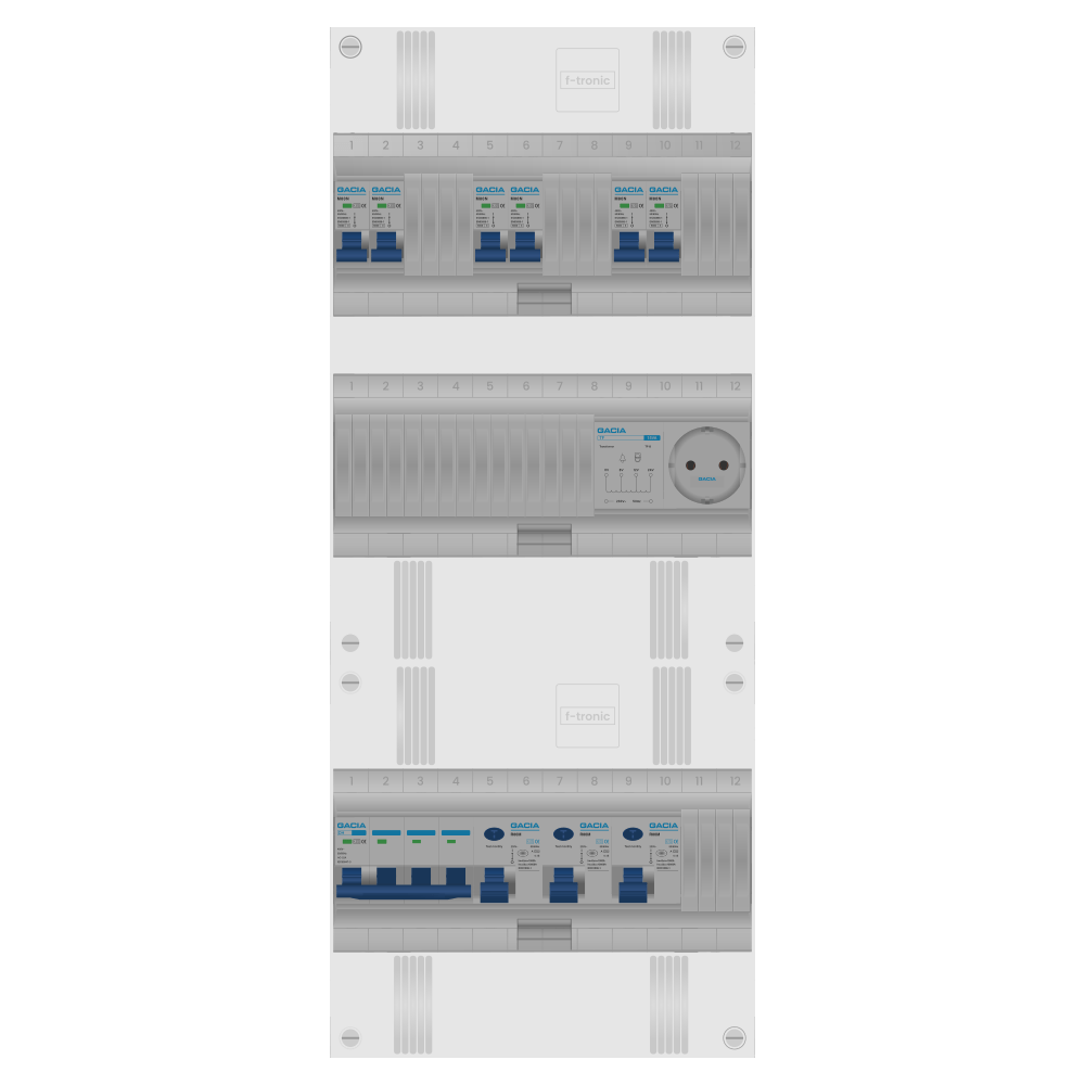 Groepenkast PV-ready 63A 3 fase 6 groepen + beltrafo + wcd