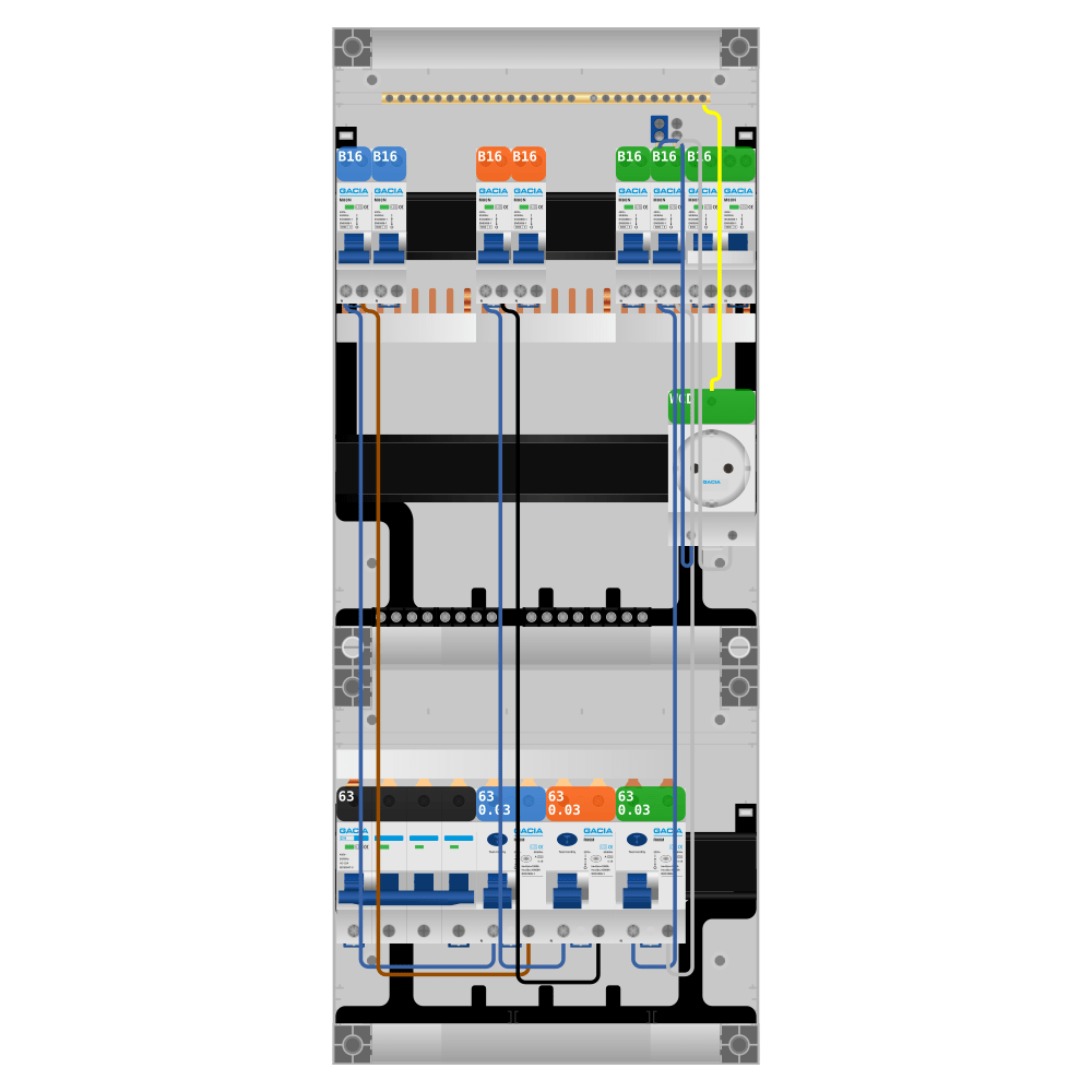 Groepenkast PV-ready 63A 3 fase 6 groepen + wcd + kookgroep
