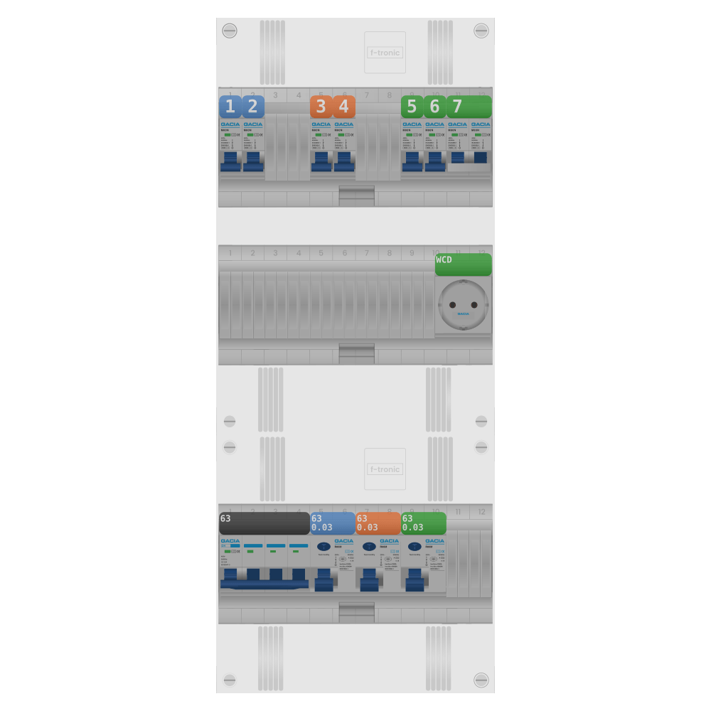 Groepenkast PV-ready 63A 3 fase 6 groepen + wcd + kookgroep