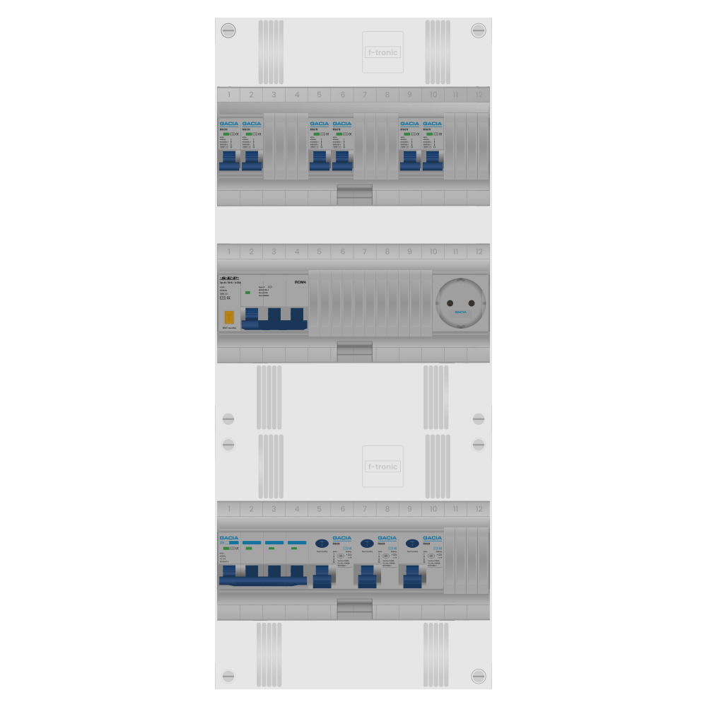 Groepenkast PV-ready 63A 3 fase 6 groepen + wcd + kracht