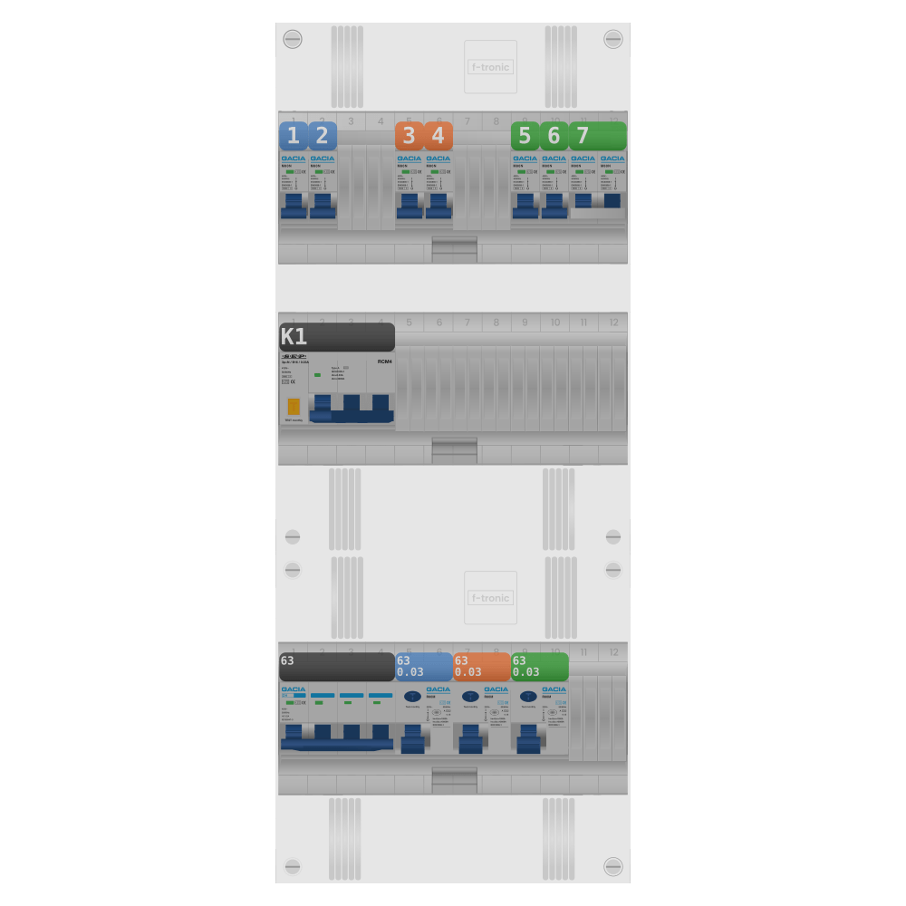 Groepenkast PV-ready 63A 3 fase 6 groepen + kookgroep + kracht