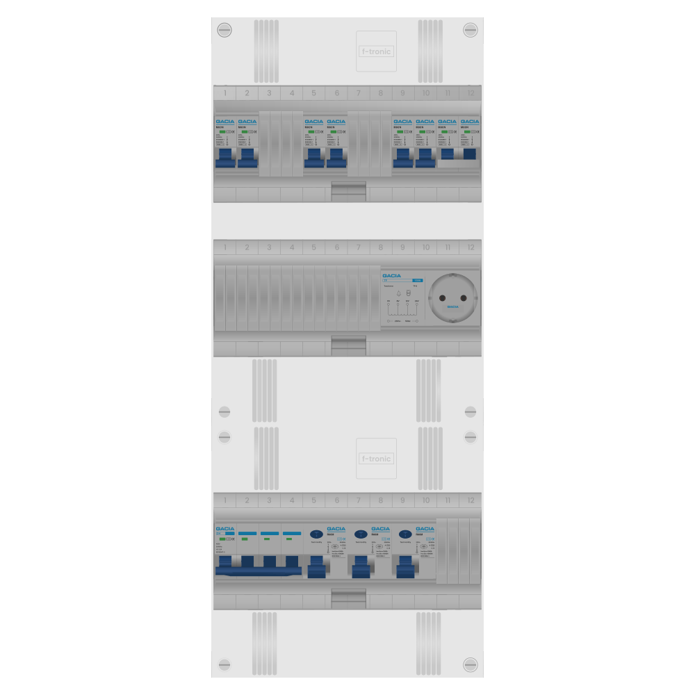 Groepenkast PV-ready 63A 3 fase 6 groepen + beltrafo + wcd + kookgroep