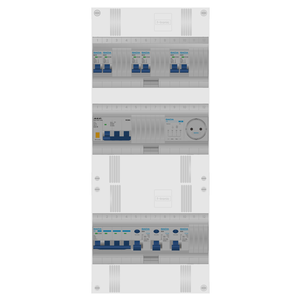 Groepenkast PV-ready 63A 3 fase 6 groepen + beltrafo + wcd + kracht