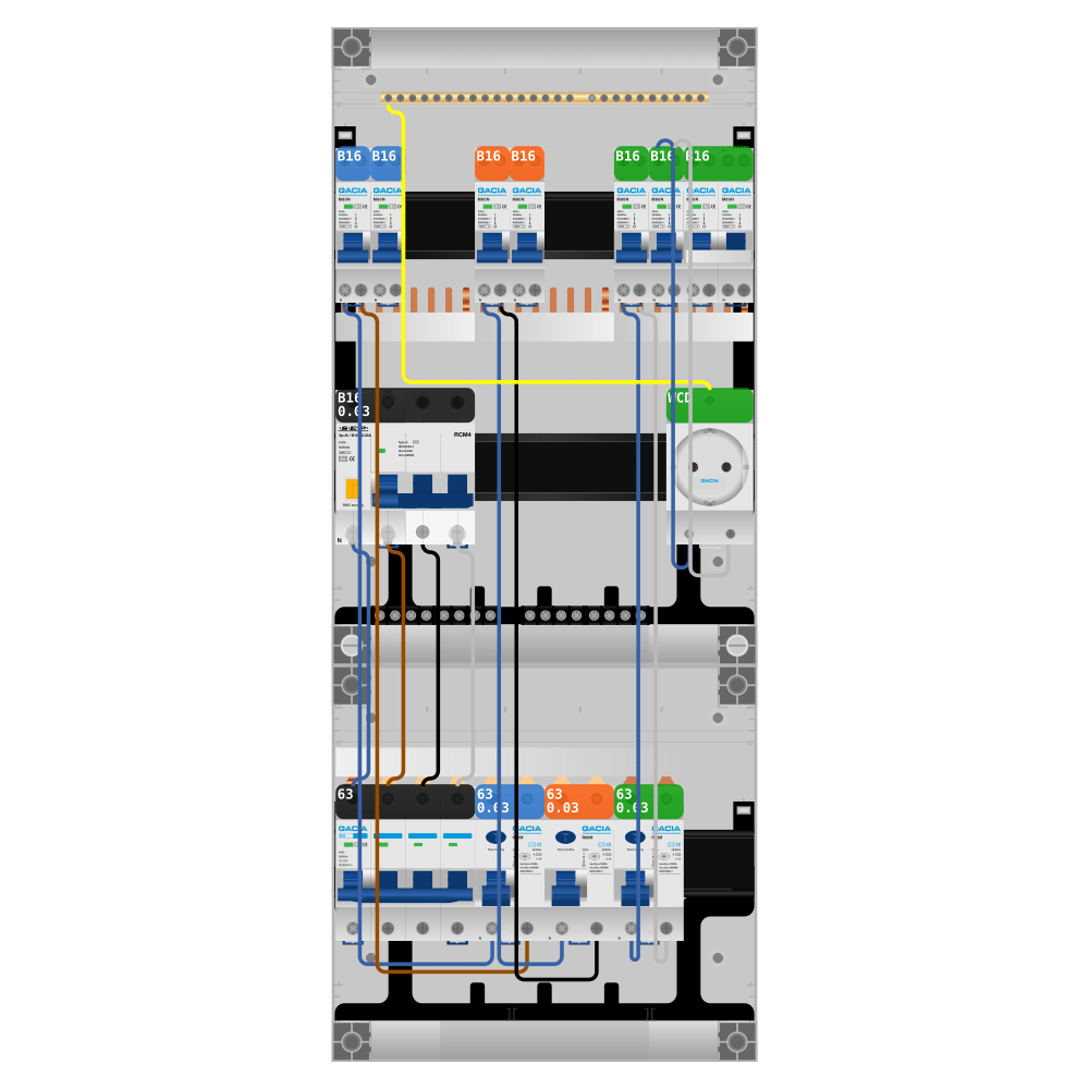 Groepenkast PV-ready 63A 3 fase 6 groepen + wcd + kookgroep + kracht