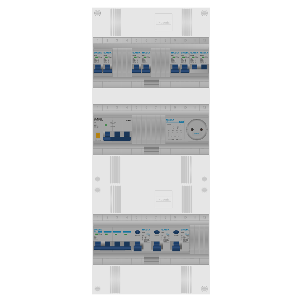 Groepenkast PV-ready 63A 3 fase 6 groepen + beltrafo + wcd + kookgroep + kracht