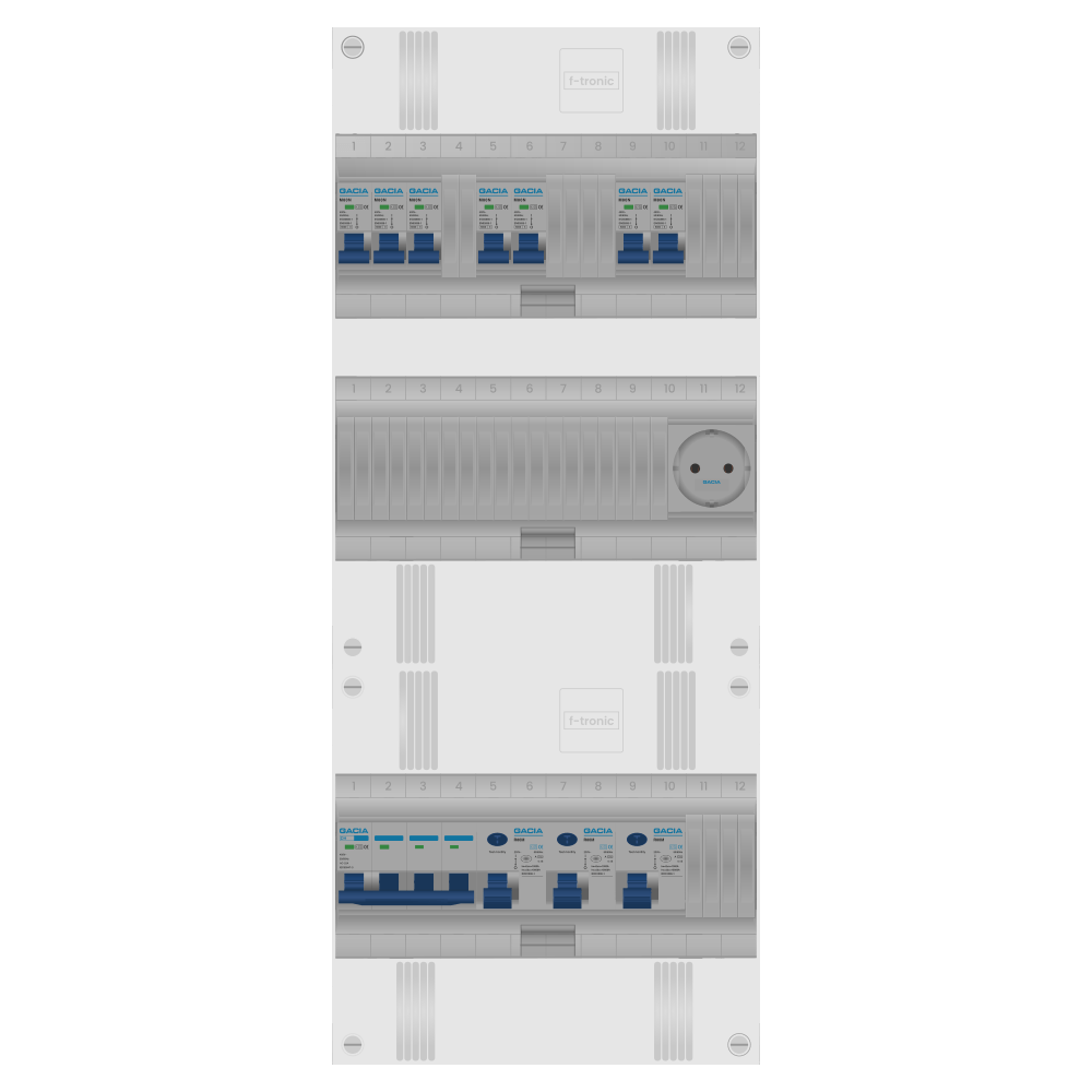 Groepenkast PV-ready 63A 3 fase 7 groepen + wcd