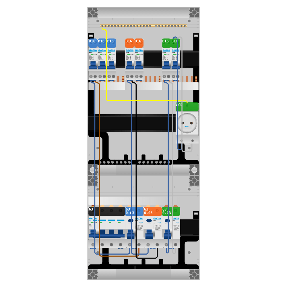 Groepenkast PV-ready 63A 3 fase 7 groepen + wcd
