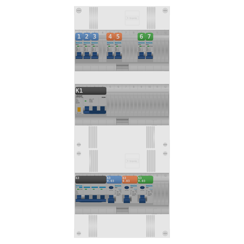 Groepenkast PV-ready 63A 3 fase 7 groepen + kracht