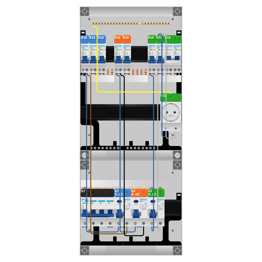 Groepenkast PV-ready 63A 3 fase 7 groepen + wcd + kookgroep