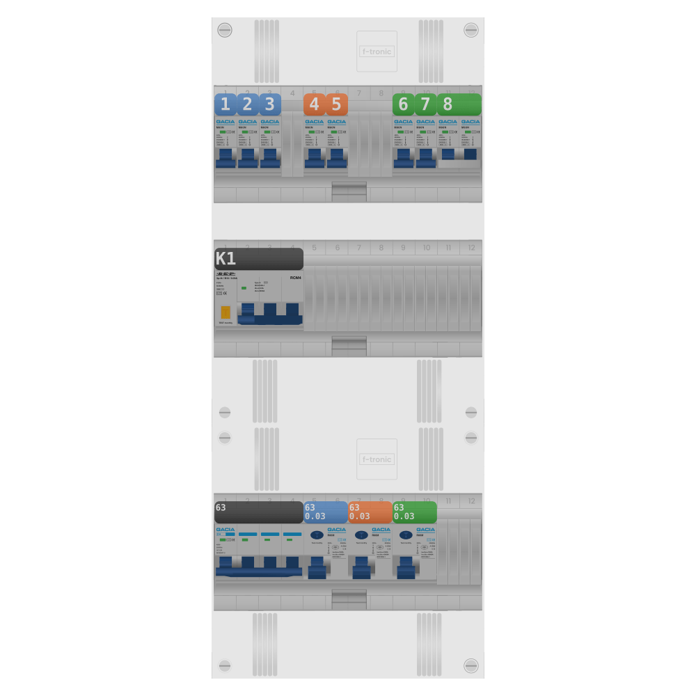 Groepenkast PV-ready 63A 3 fase 7 groepen + kookgroep + kracht