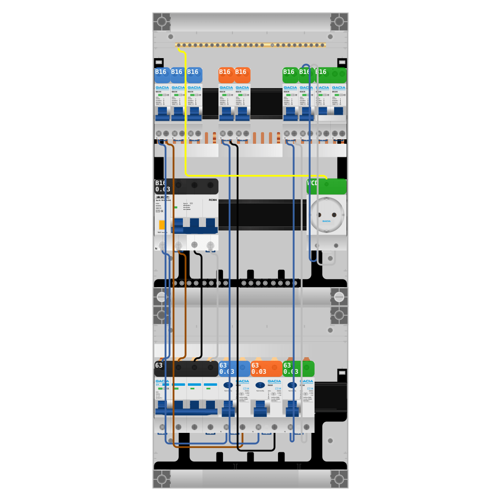 Groepenkast PV-ready 63A 3 fase 7 groepen + wcd + kookgroep + kracht