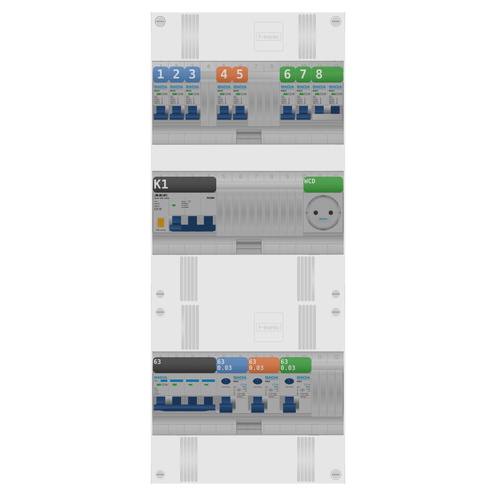 Groepenkast PV-ready 63A 3 fase 7 groepen + wcd + kookgroep + kracht