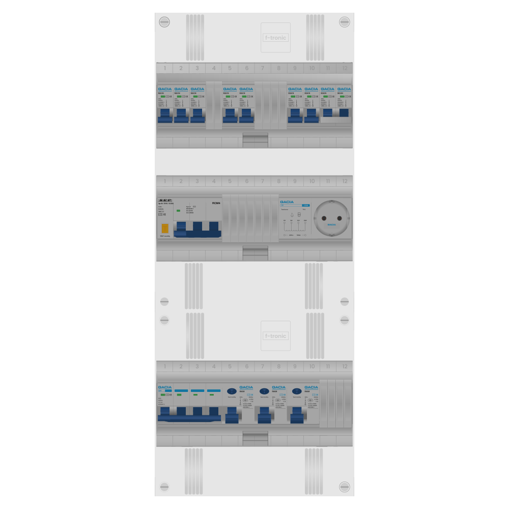 Groepenkast PV-ready 63A 3 fase 7 groepen + beltrafo + wcd + kookgroep + kracht